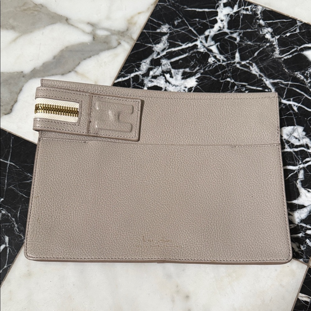 India Hicks Taupe Clutch with Gold Accent